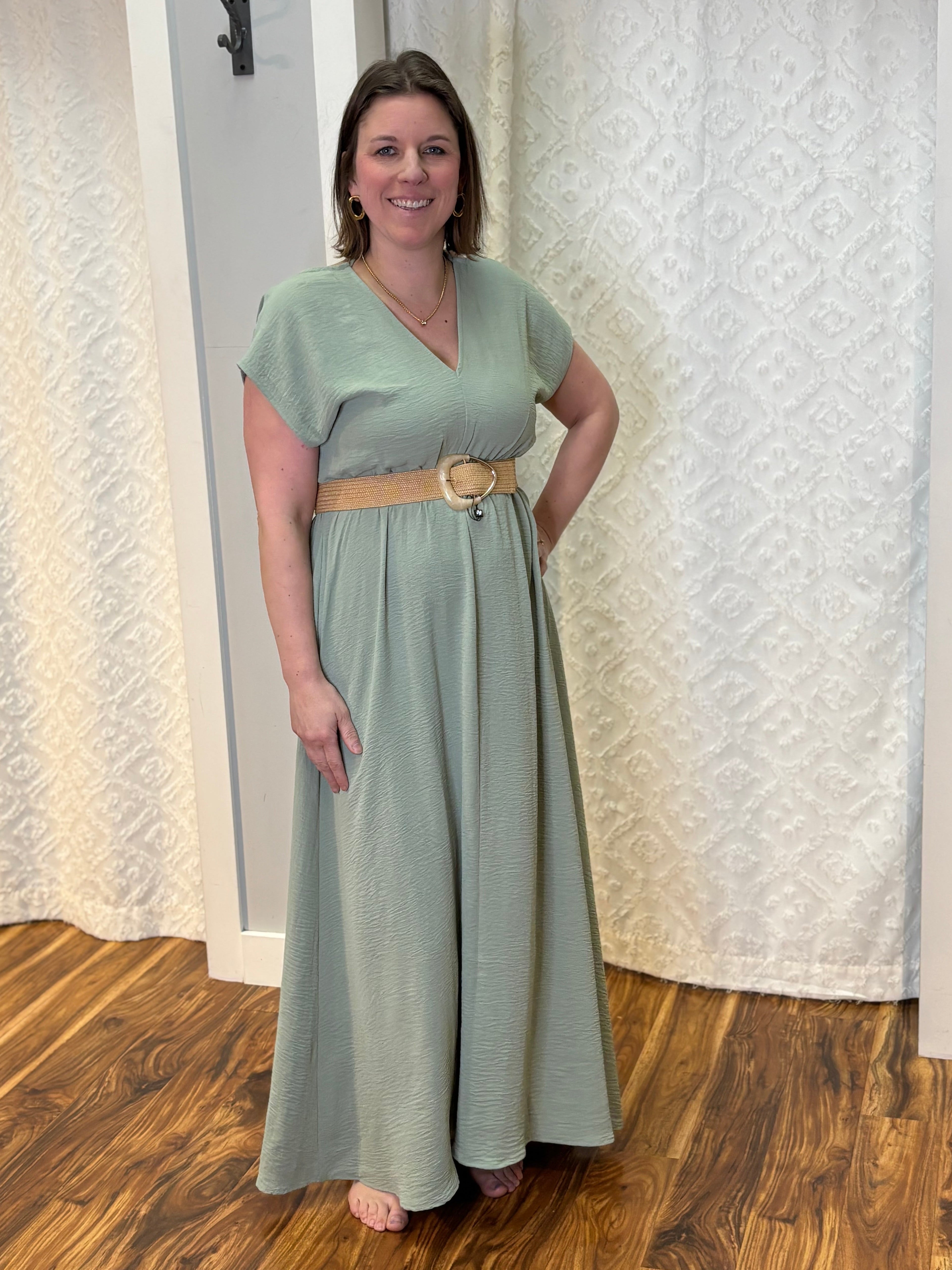 Cap Sleeve V-neck maxi Dress